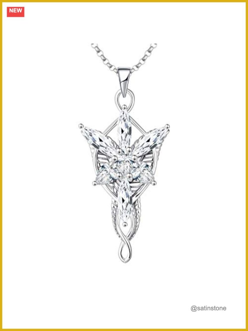 Sterling Silver Arwen Evenstar Pendant Necklace with Cubic Zirconia Adjustable